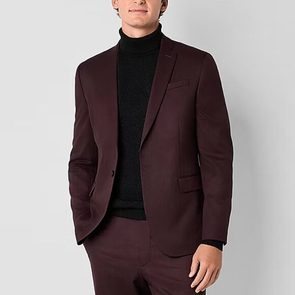 JF J. FerrarMen's Ultra Comfort Slim Fit Suit Jacket, Burgundy Twill, 46 Reg